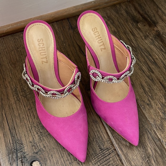 Schutz Elisah Pink Slip On Pointy Toe Embellished Upper High Stiletto Heel 5.5 - Picture 5 of 11